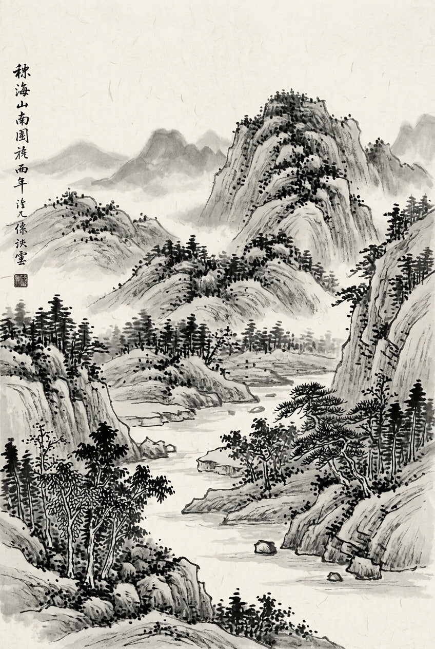 Affiche Paysage Japonais, poster encre de chine