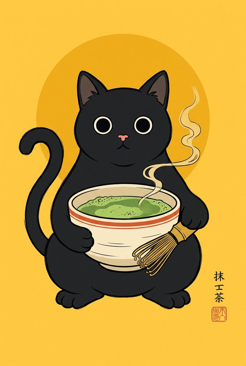 Affiche Chat Matcha, poster art japonais