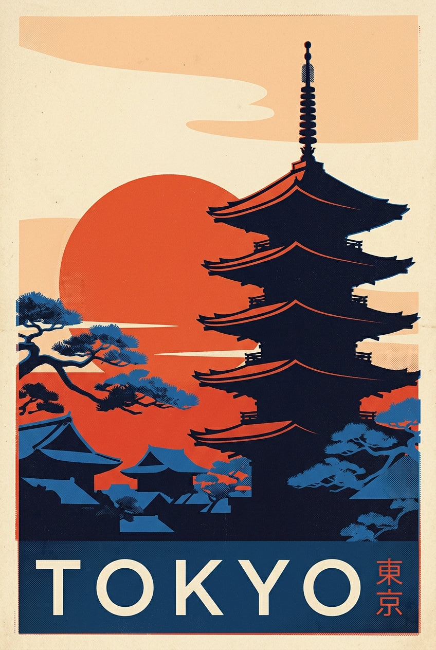 Affiche de Tokyo, poster pagode japonaise
