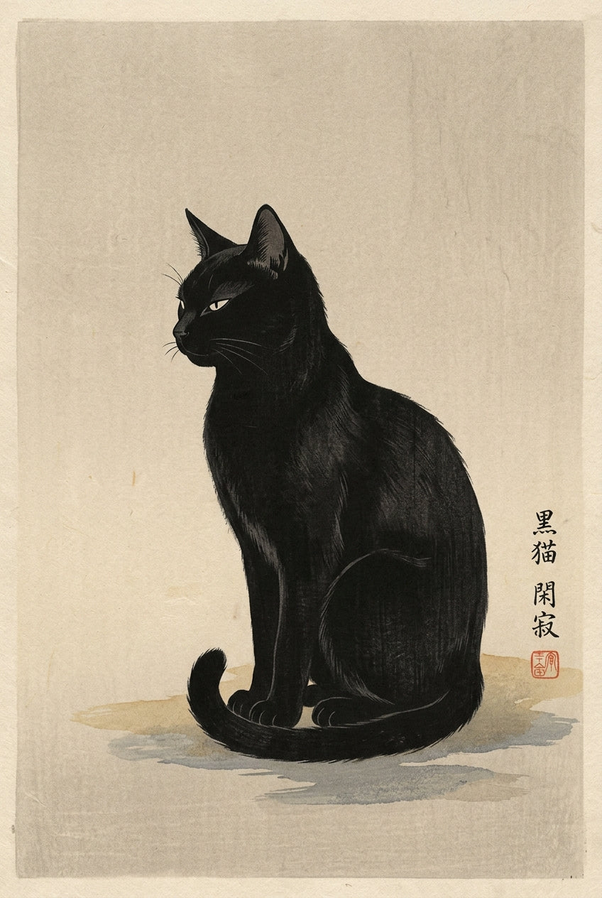 Affiche Chat Noir Japonais, poster vintage