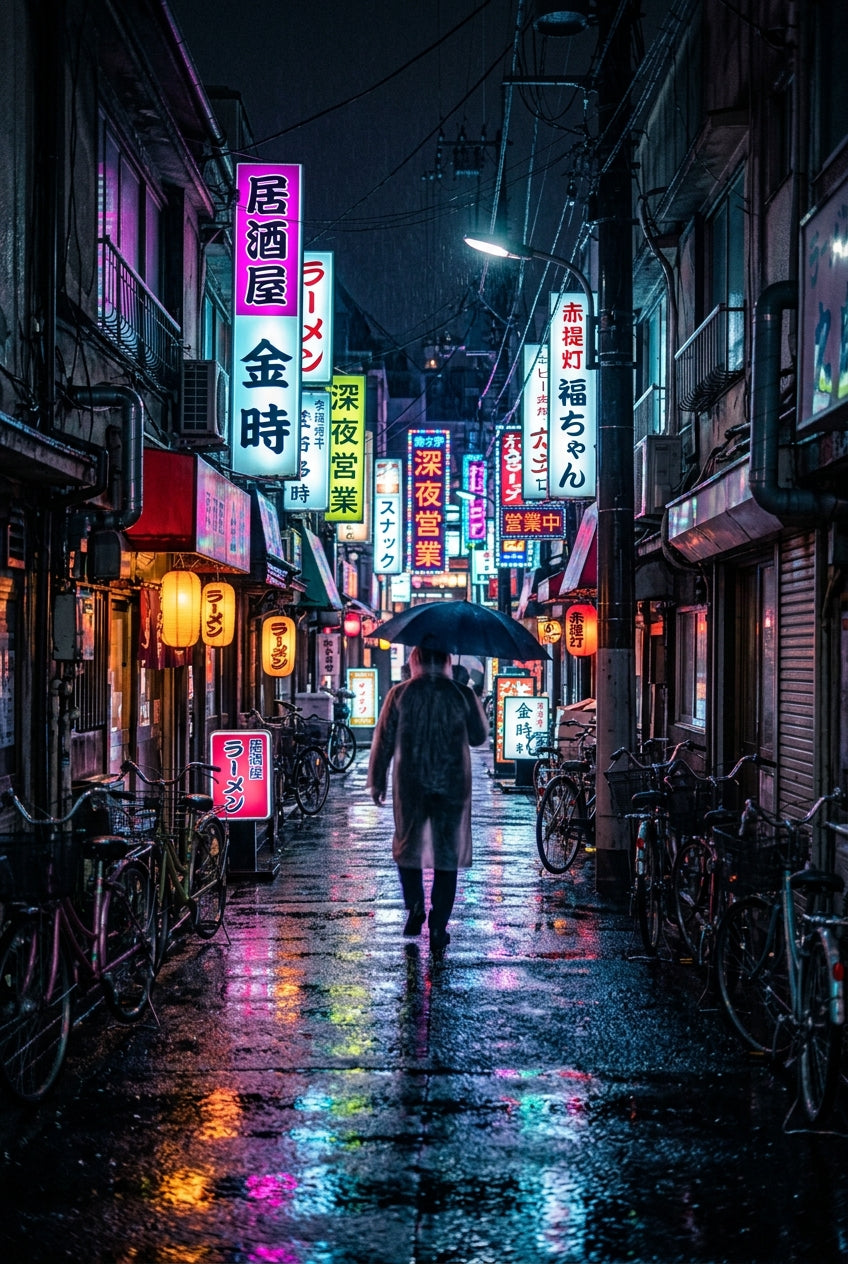 Poster de Tokyo la nuit, néons japonais