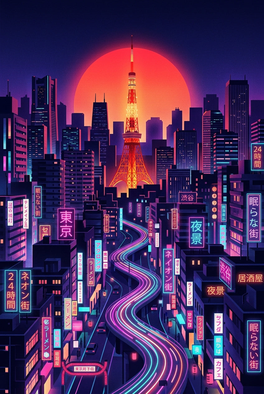 Poster Tokyo Japon, néon cyberpunk