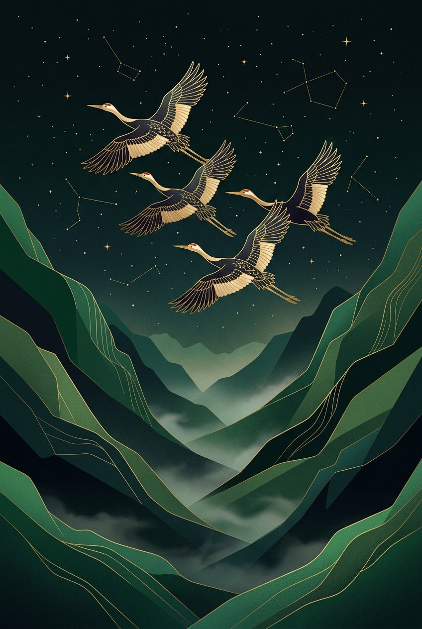 Affiche grues japonaises, poster constellations