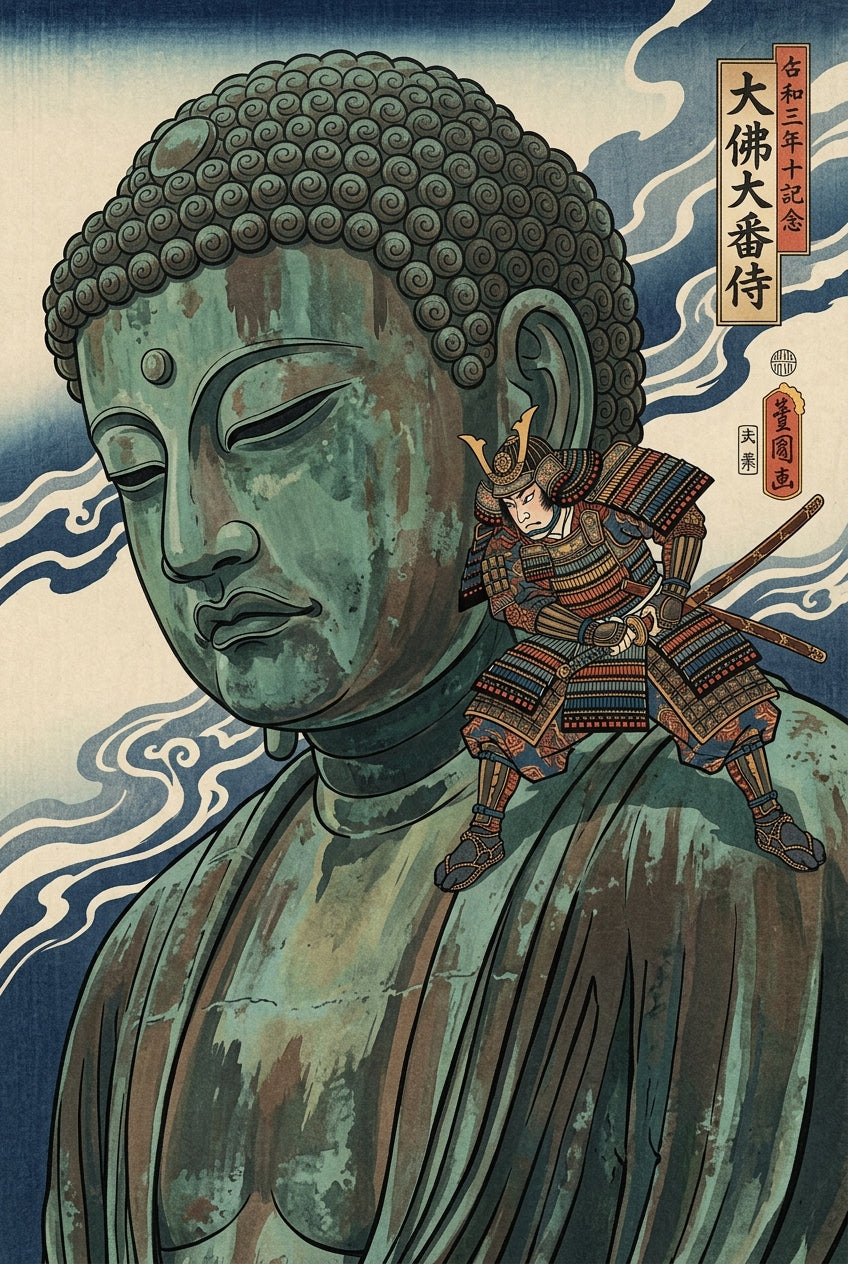 Affiche Grand Bouddha et Samouraï, poster Japonais