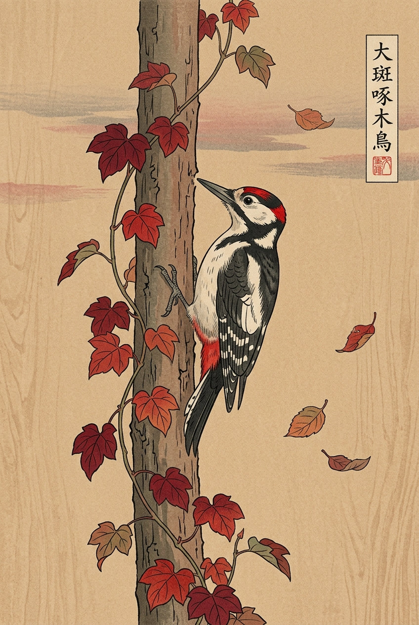 Affiche du Pivert japonais, poster oiseau