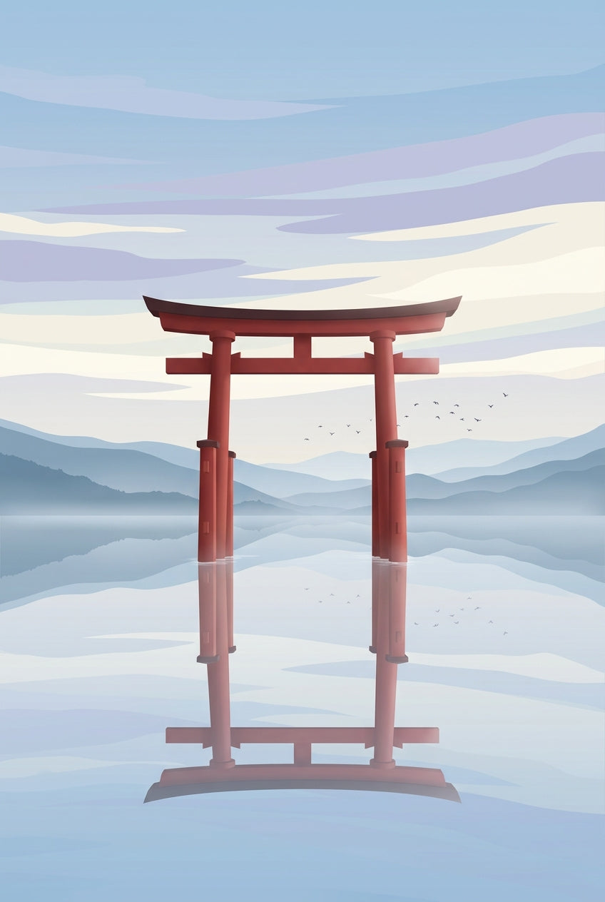 Affiche du Torii flottant, poster art japonais