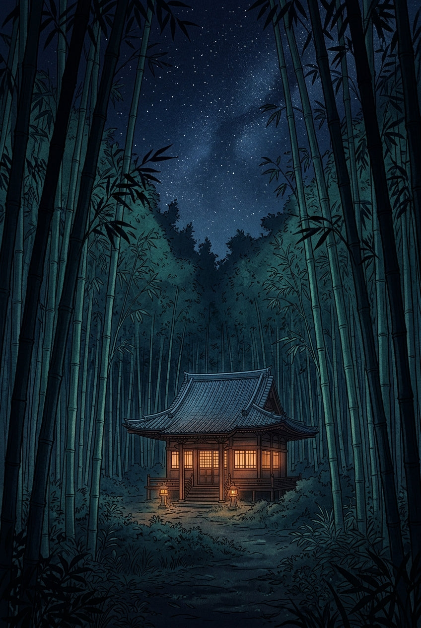 Poster Temple Japonais, poster forêt de bambous