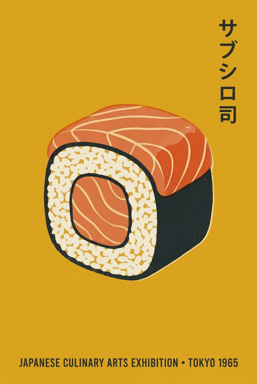 Affiche de sushi japonais, poster vintage