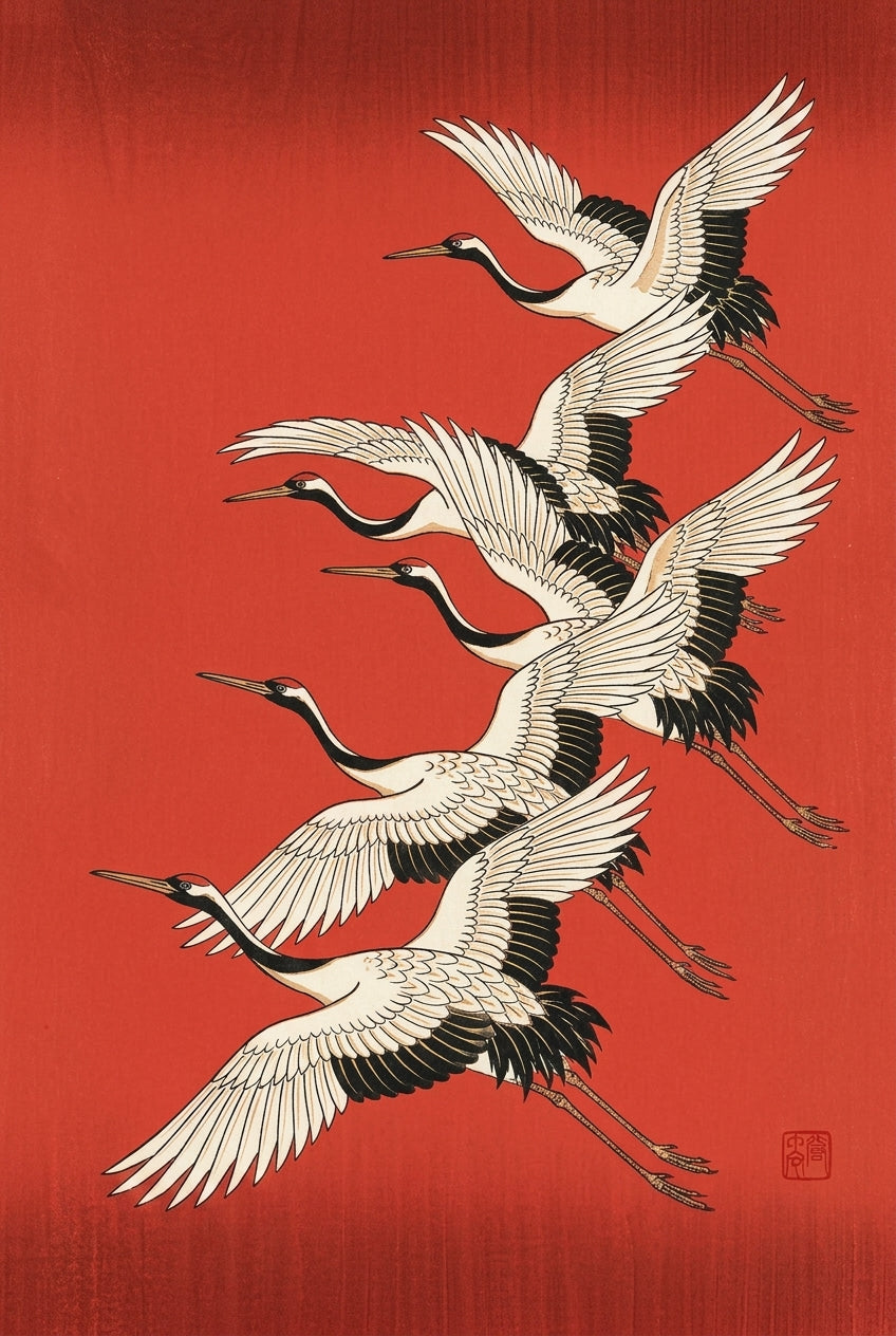 Affiche grues du Japon, poster grues japonaises