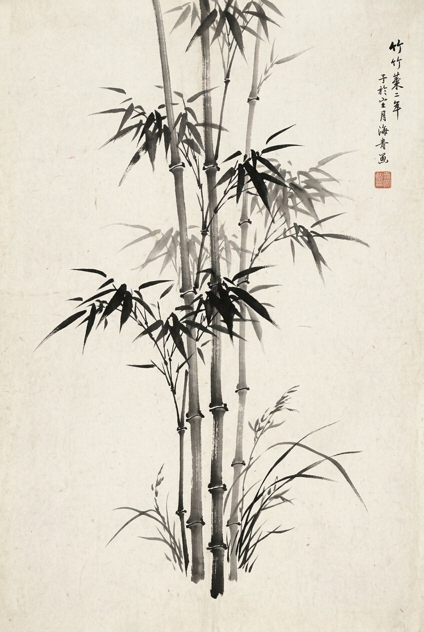 Affiche de bambou japonais, poster calligraphie