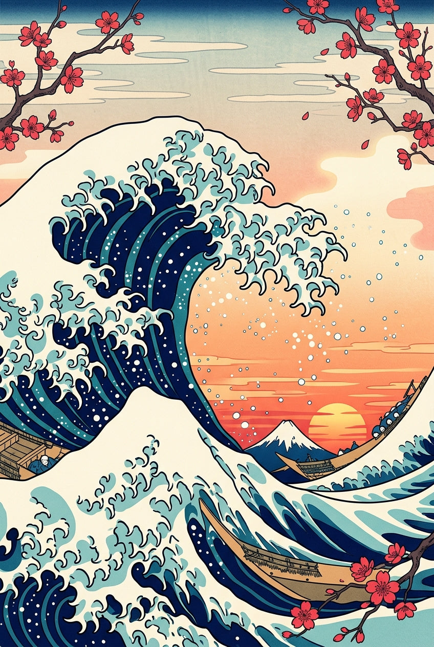 Affiche Grande Vague du Japon, poster Mont Fuji