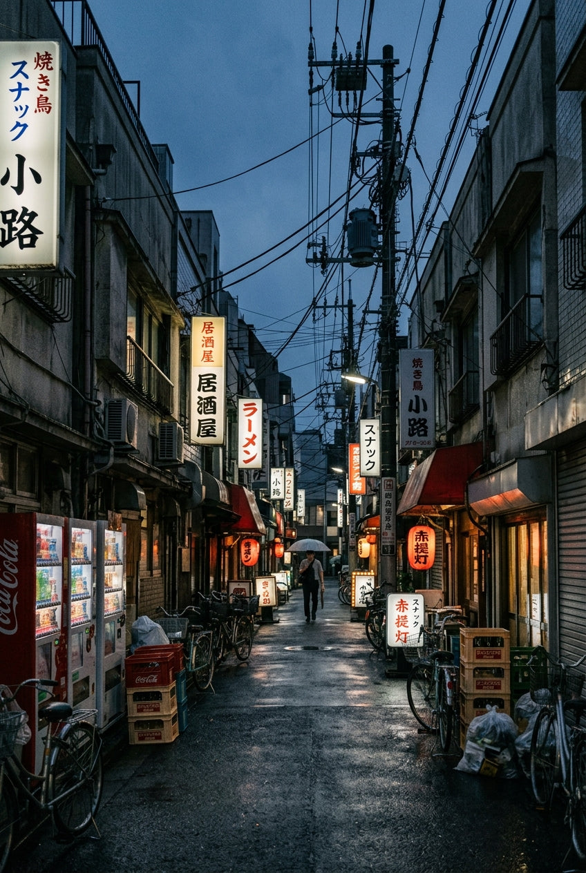Poster d'une ruelle de Tokyo, néons de nuit