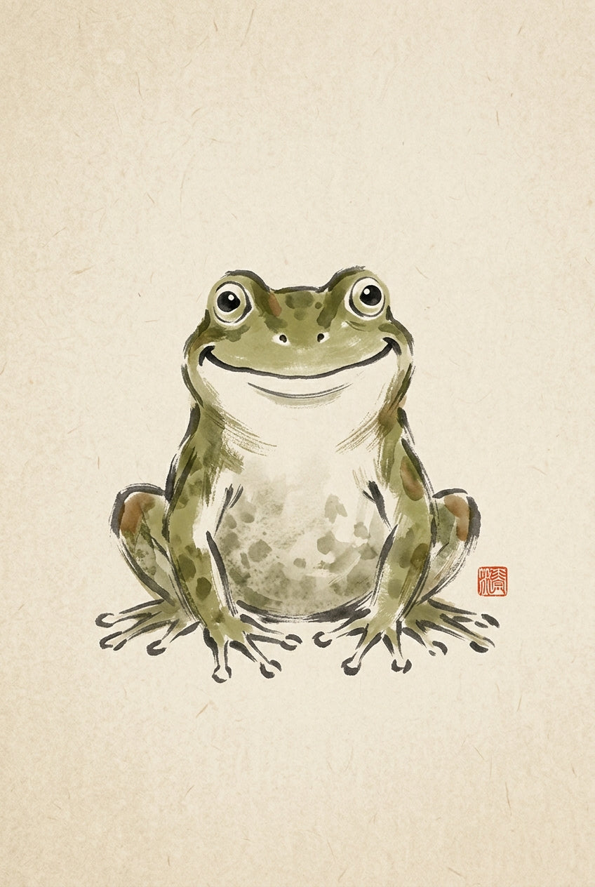 Affiche Grenouille Japonaise, poster style encre