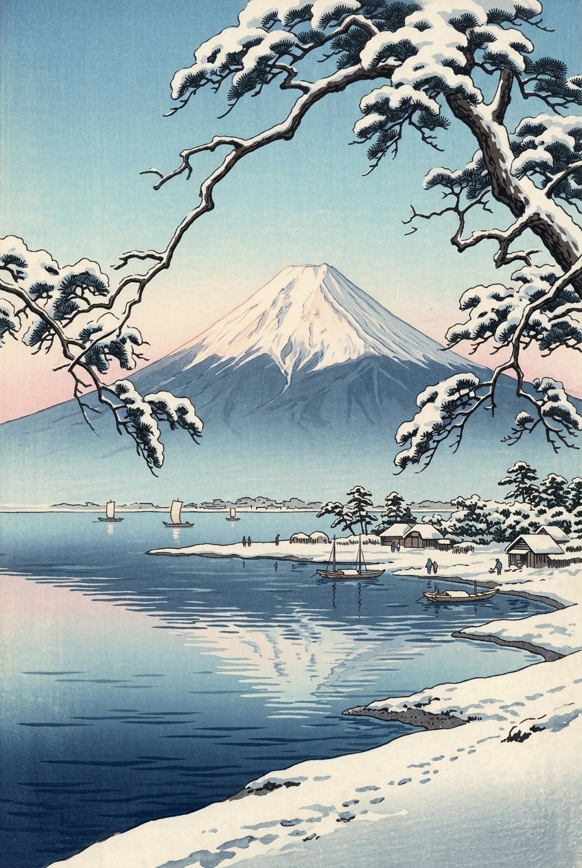 Affiche du Mont Fuji, poster art japonais vintage