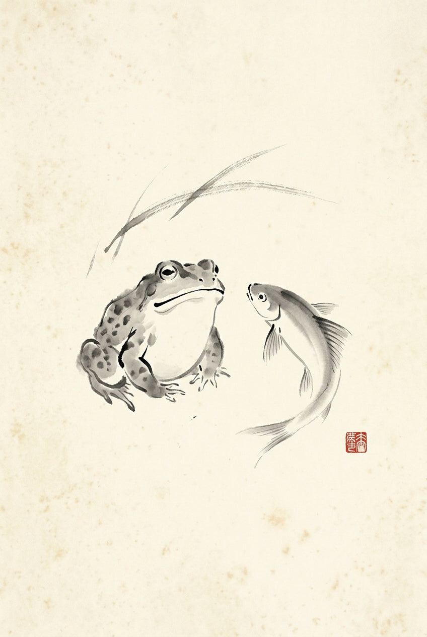 Affiche du Crapaud et Poisson, poster art japonais