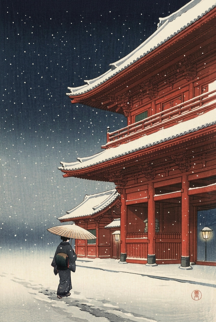 Affiche Temple Japonais sous la neige, poster