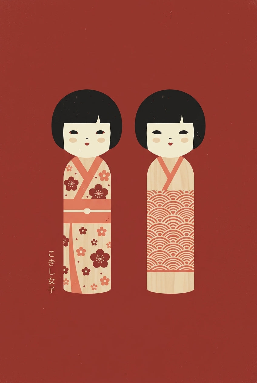 Affiche Kokeshi, poster poupées japonaises