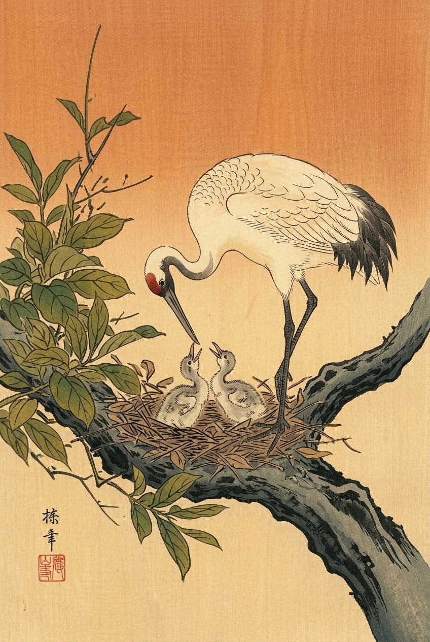 Affiche de Grue du Japon, poster nid de grues