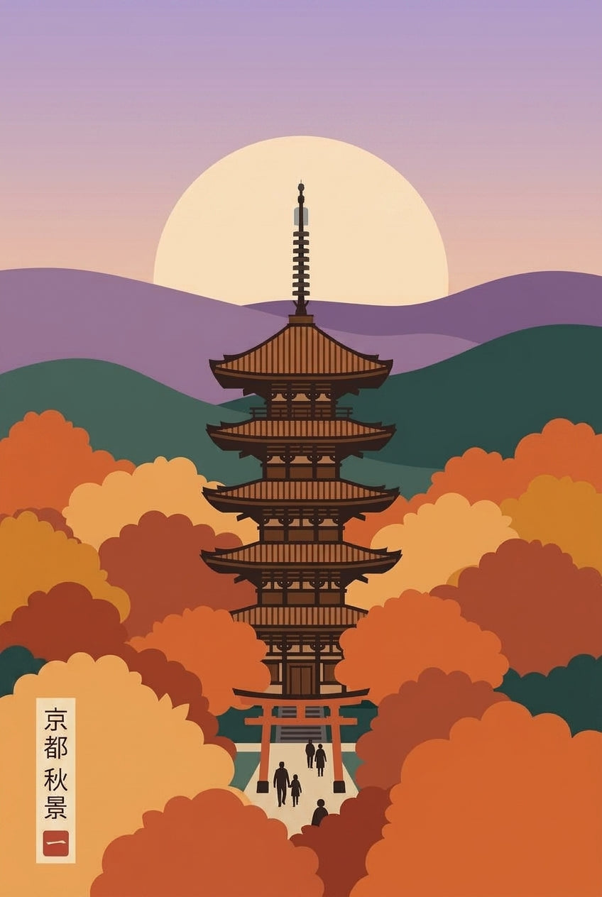 Affiche de Kyoto, poster pagode et automne