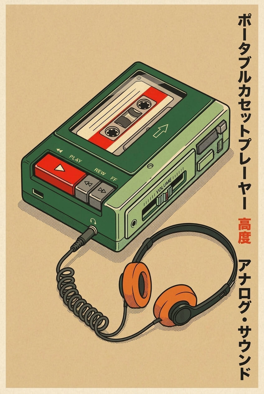 Poster Walkman Japonais, lecteur cassette vintage
