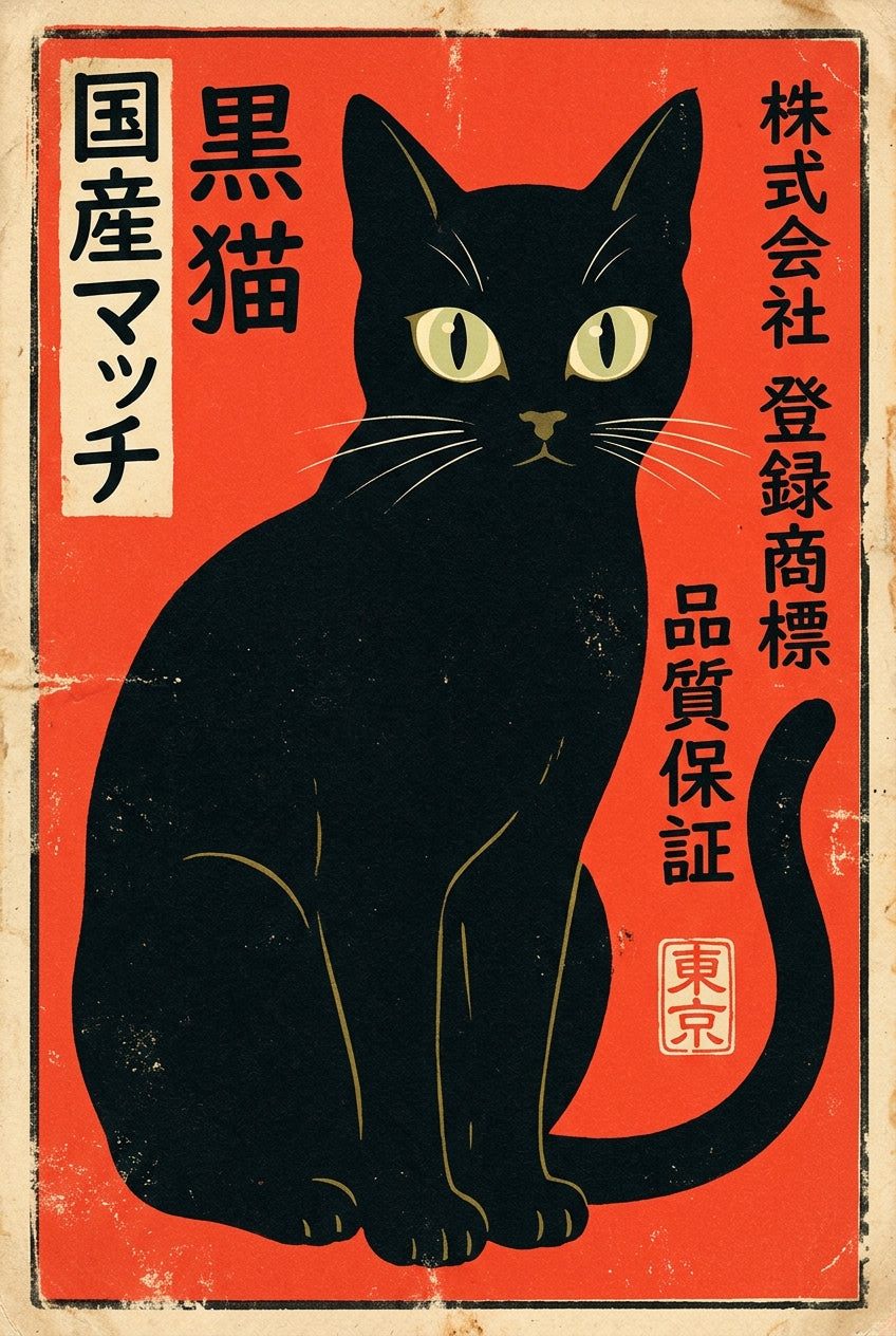 Affiche de Chat Japonais, poster rétro rouge