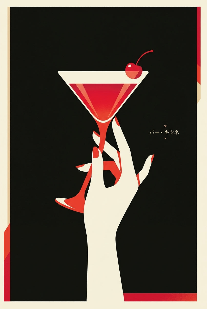 Poster Cocktail Japonais, cerise rouge