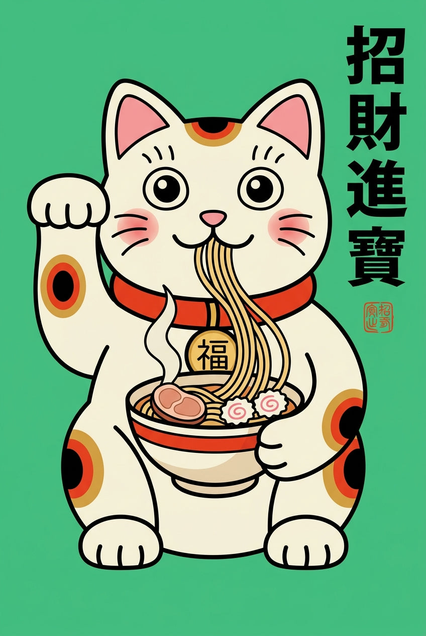 Affiche Maneki-neko Ramen, poster chat japonais