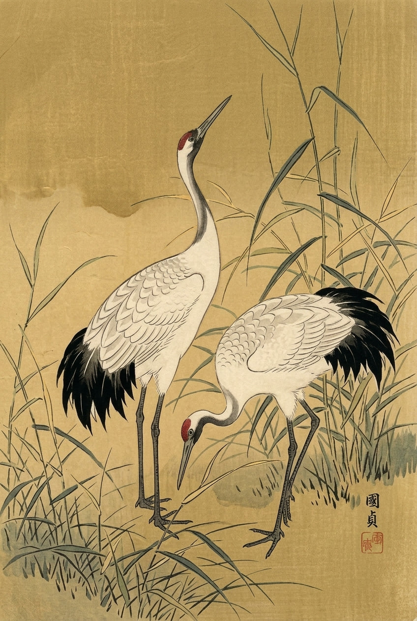Affiche de Grues du Japon, poster vintage