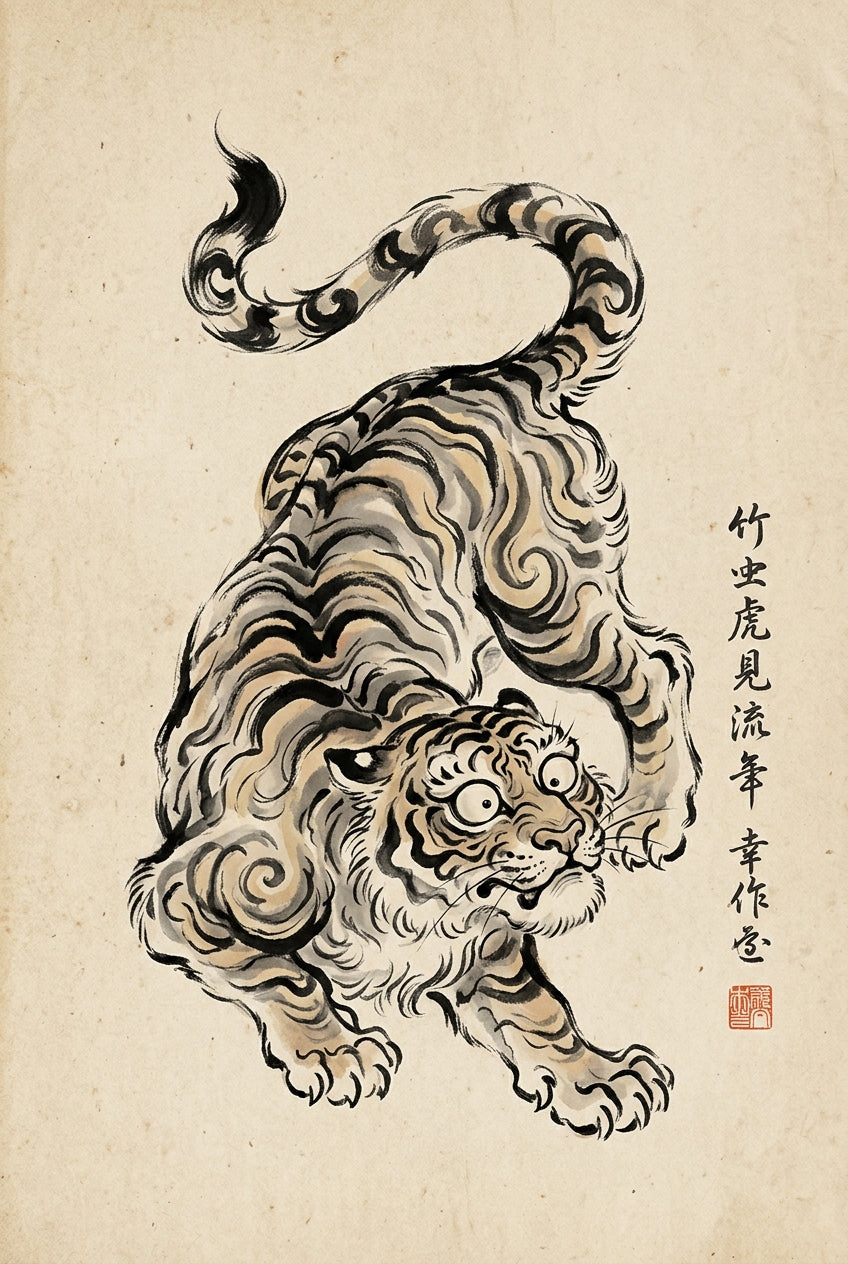 Affiche Tigre Japonais, poster calligraphie