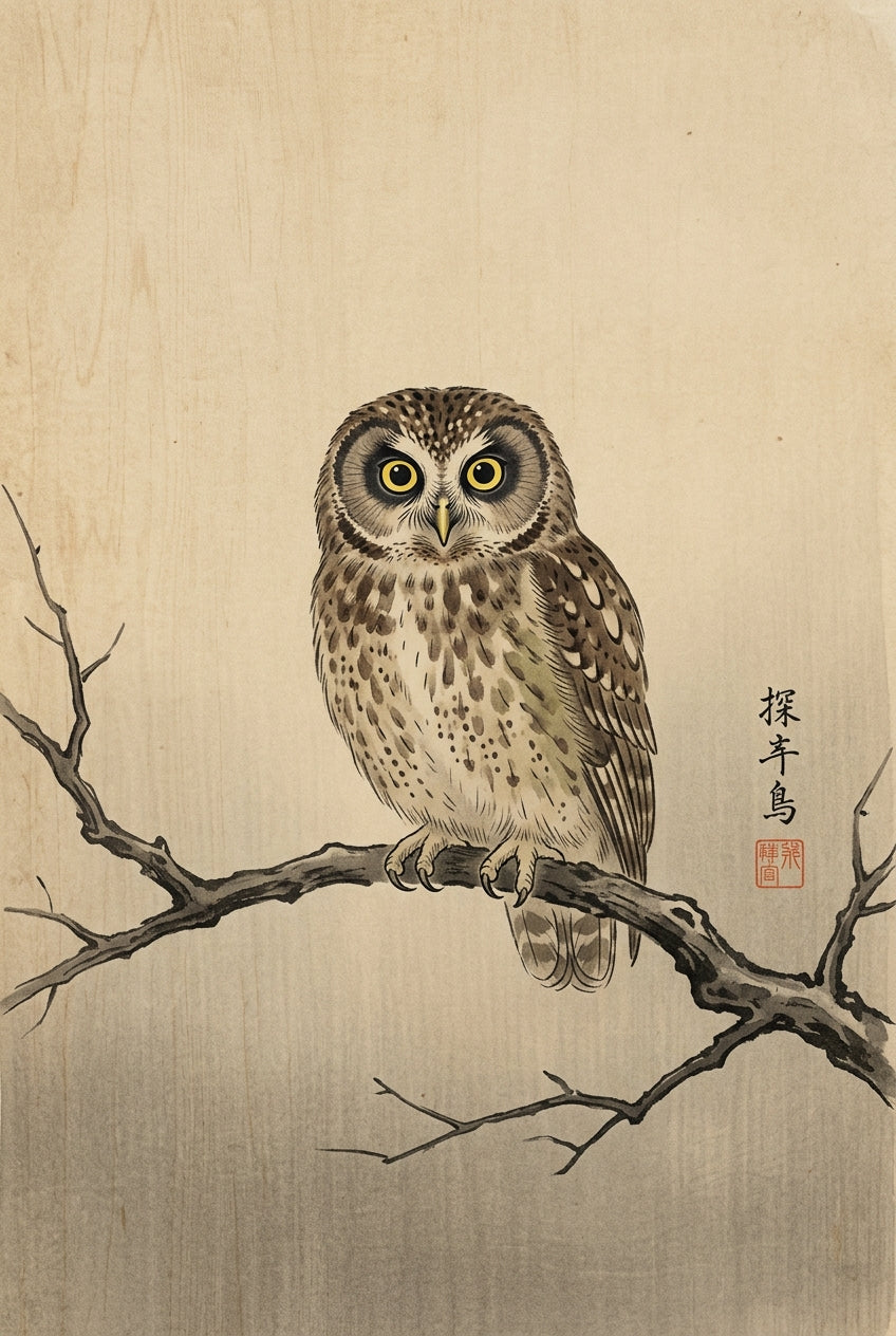 Affiche Hibou japonais, poster chouette vintage