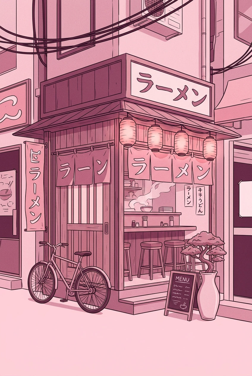 Affiche Restaurant Ramen Japonais, poster ton rose