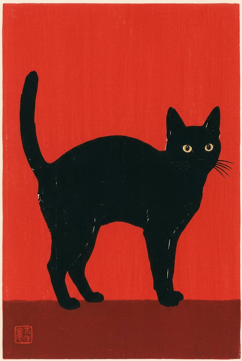 Affiche de chat japonais, poster art minimaliste