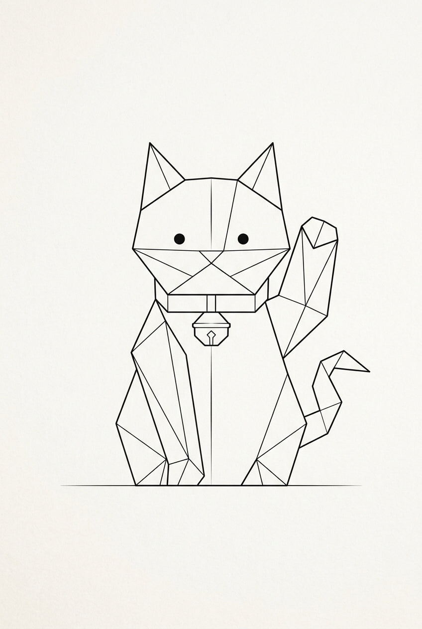 Affiche Maneki Neko, poster chat japonais origami