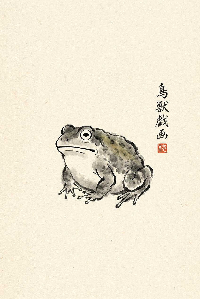 Affiche Crapaud Japonais, poster dessin à l'encre