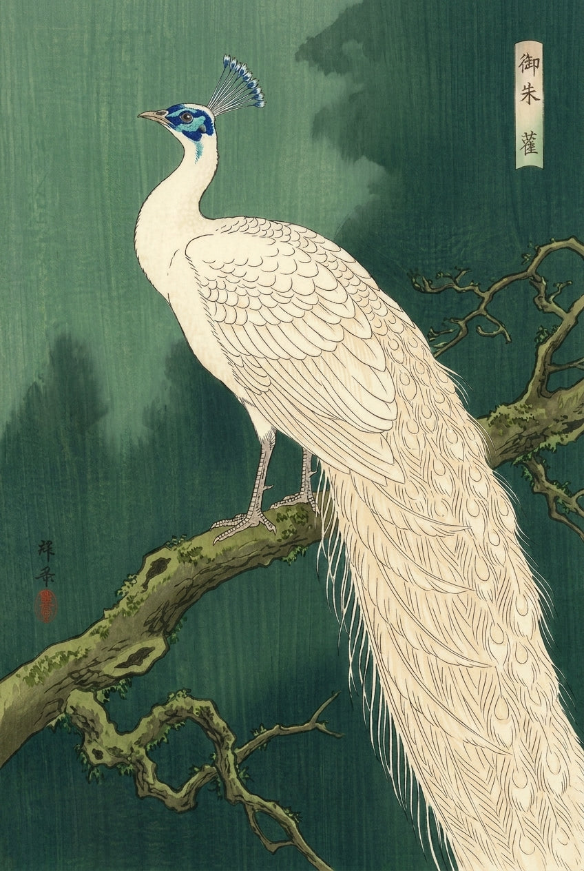Affiche de Paon Blanc, poster Art Japonais