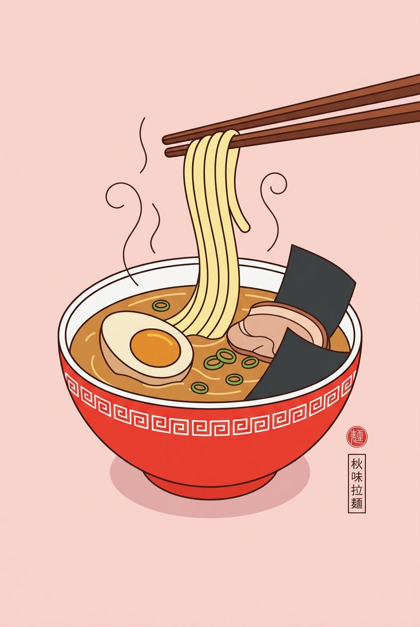 Affiche de Ramen japonais, poster bol rouge