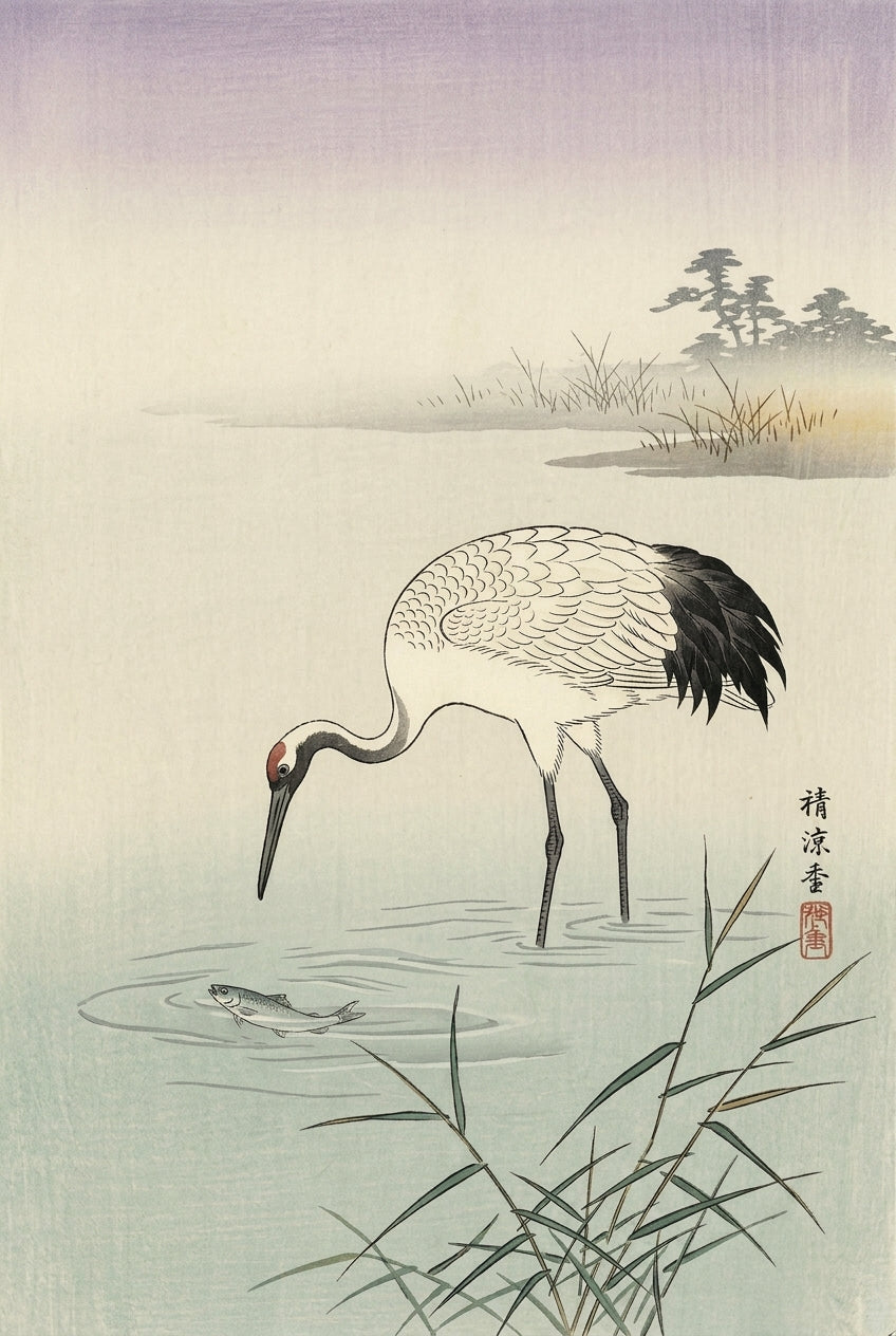 Affiche Grue japonaise, poster oiseau du Japon