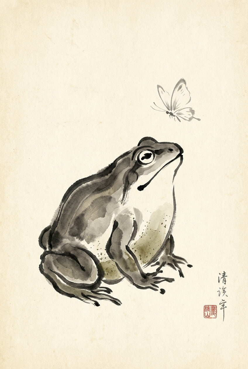 Affiche Grenouille Japonaise, poster à l'encre
