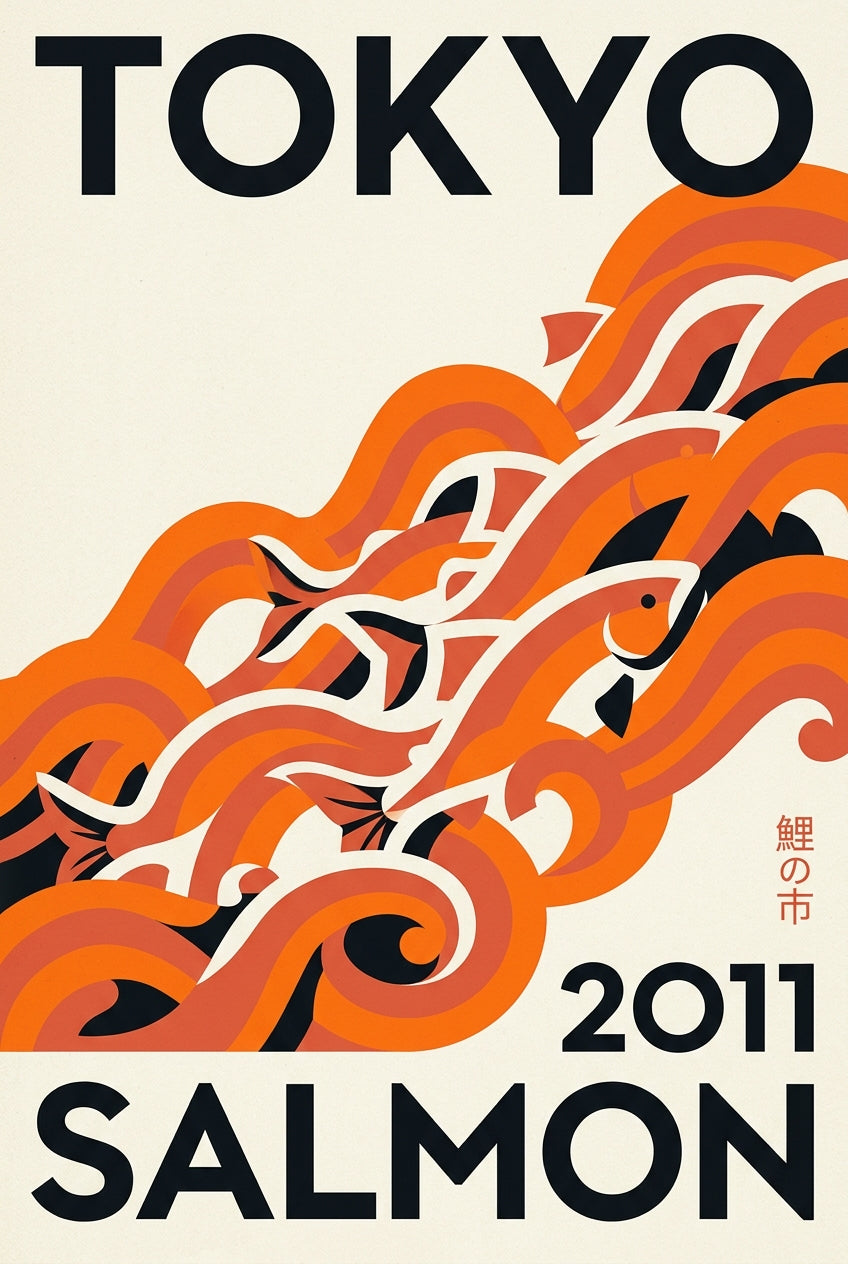 Affiche de Tokyo Salmon, poster carpes japonaises