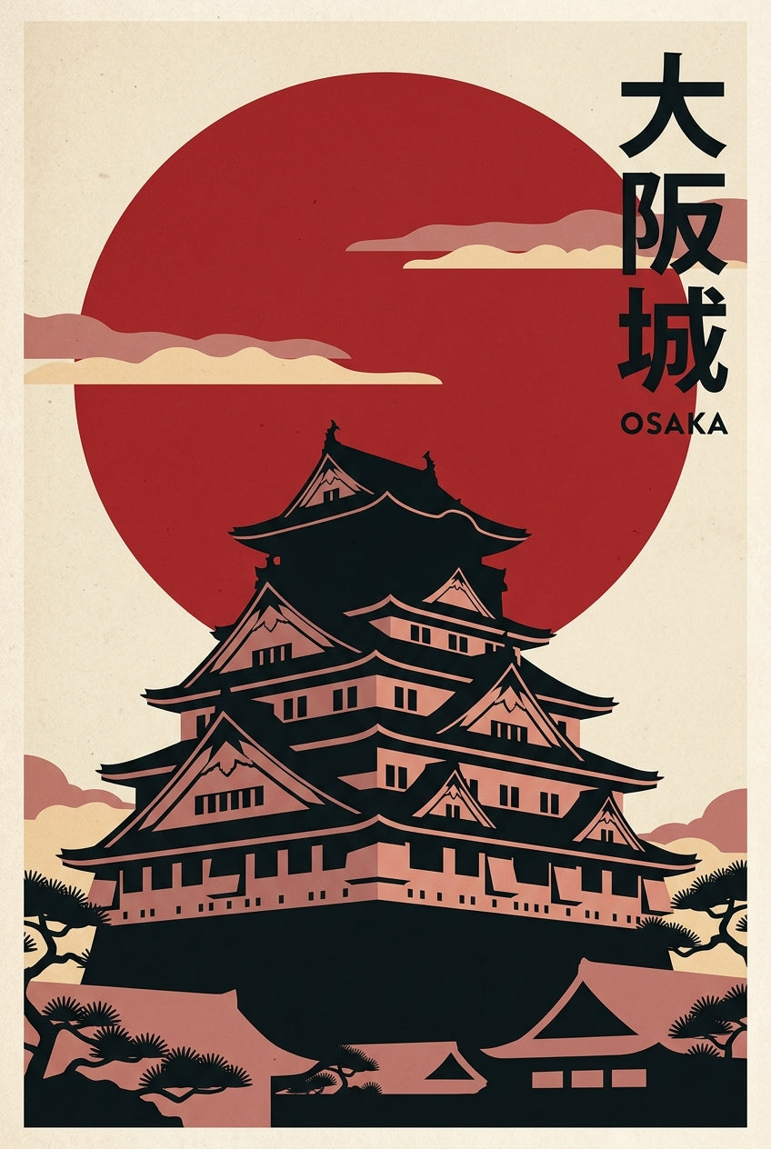 Affiche d'Osaka, poster château japonais