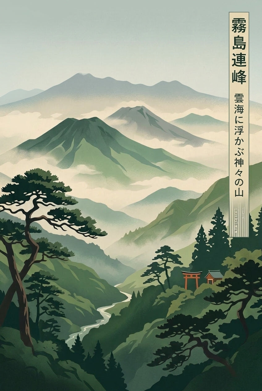 Affiche Mont Kirishima, poster art japonais