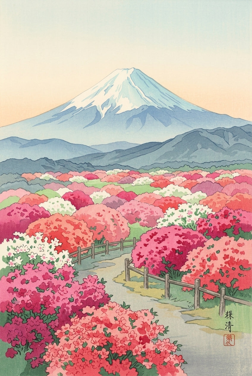 Affiche du Mont Fuji, fleurs de cerisier japonaises