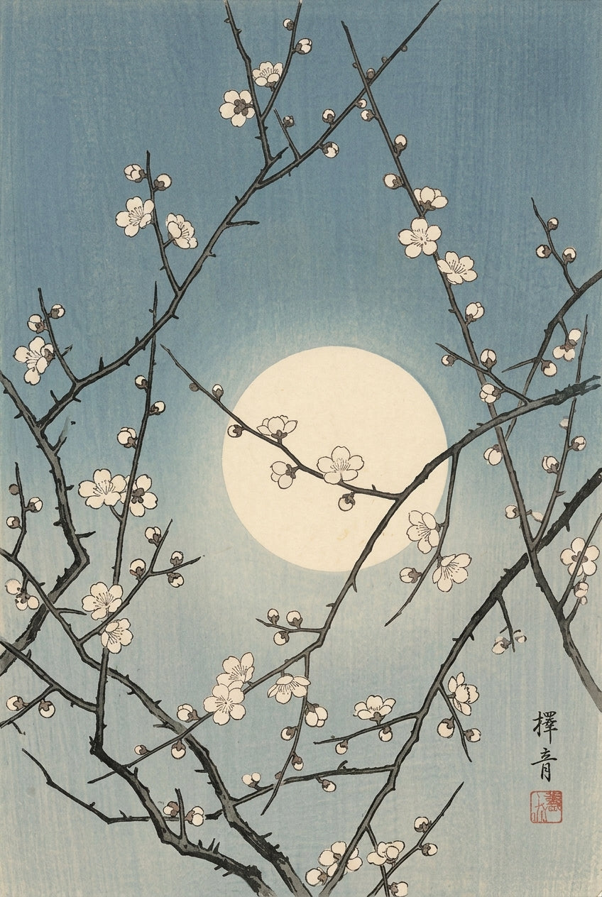 Poster Cerisier japonais, poster pleine lune