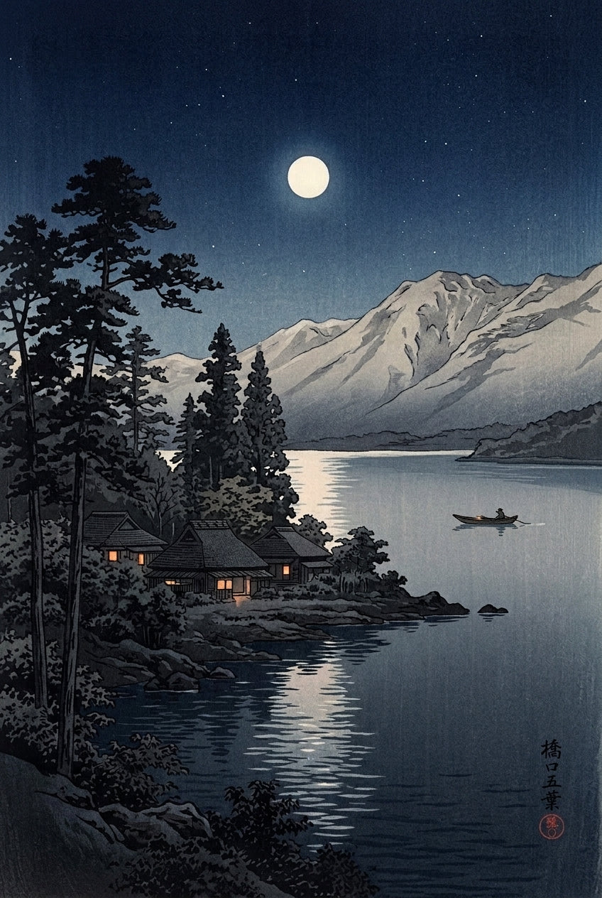 Affiche d'Art Japonais, poster paysage nocturne