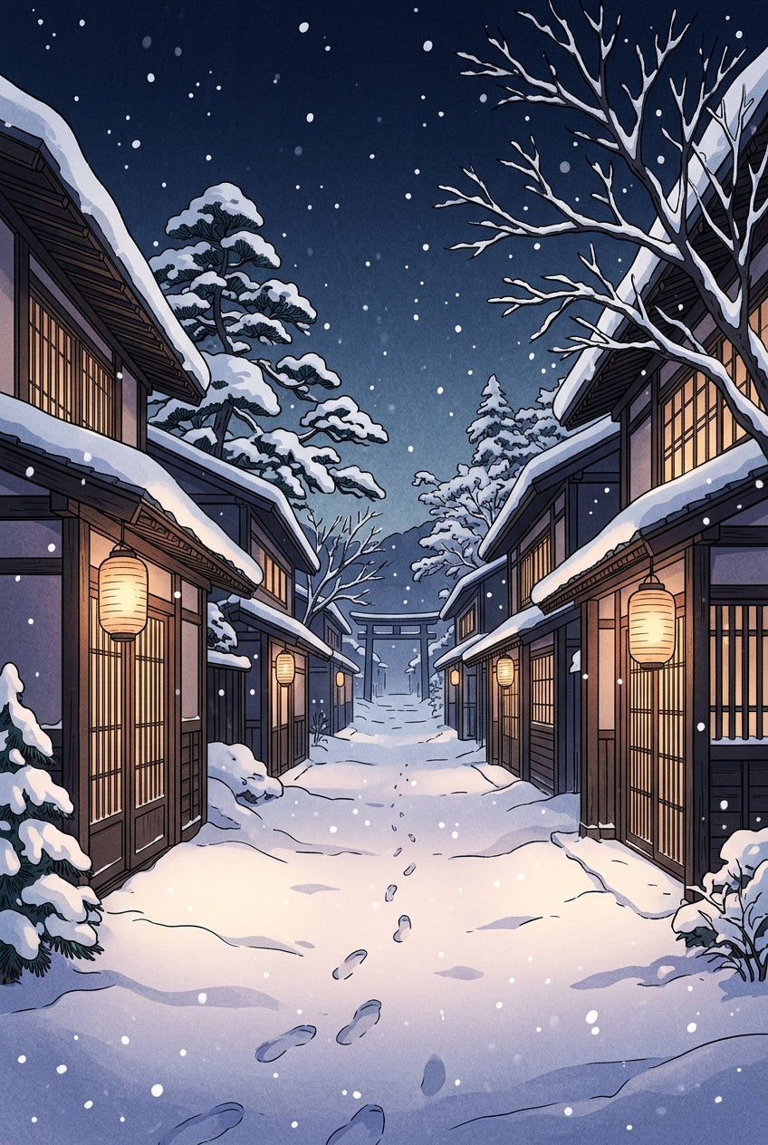 Affiche Japon sous la neige, poster torii