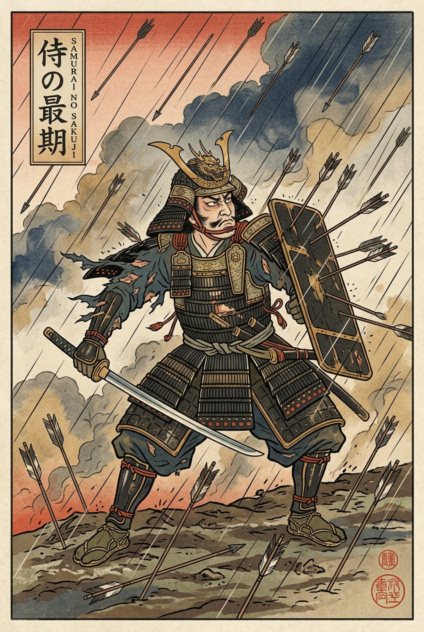 Affiche Samouraï Japonais, poster pluie de flèches