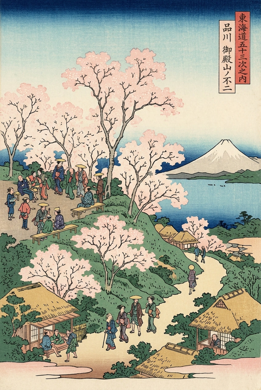 Affiche Mont Fuji et cerisiers, poster Japonais