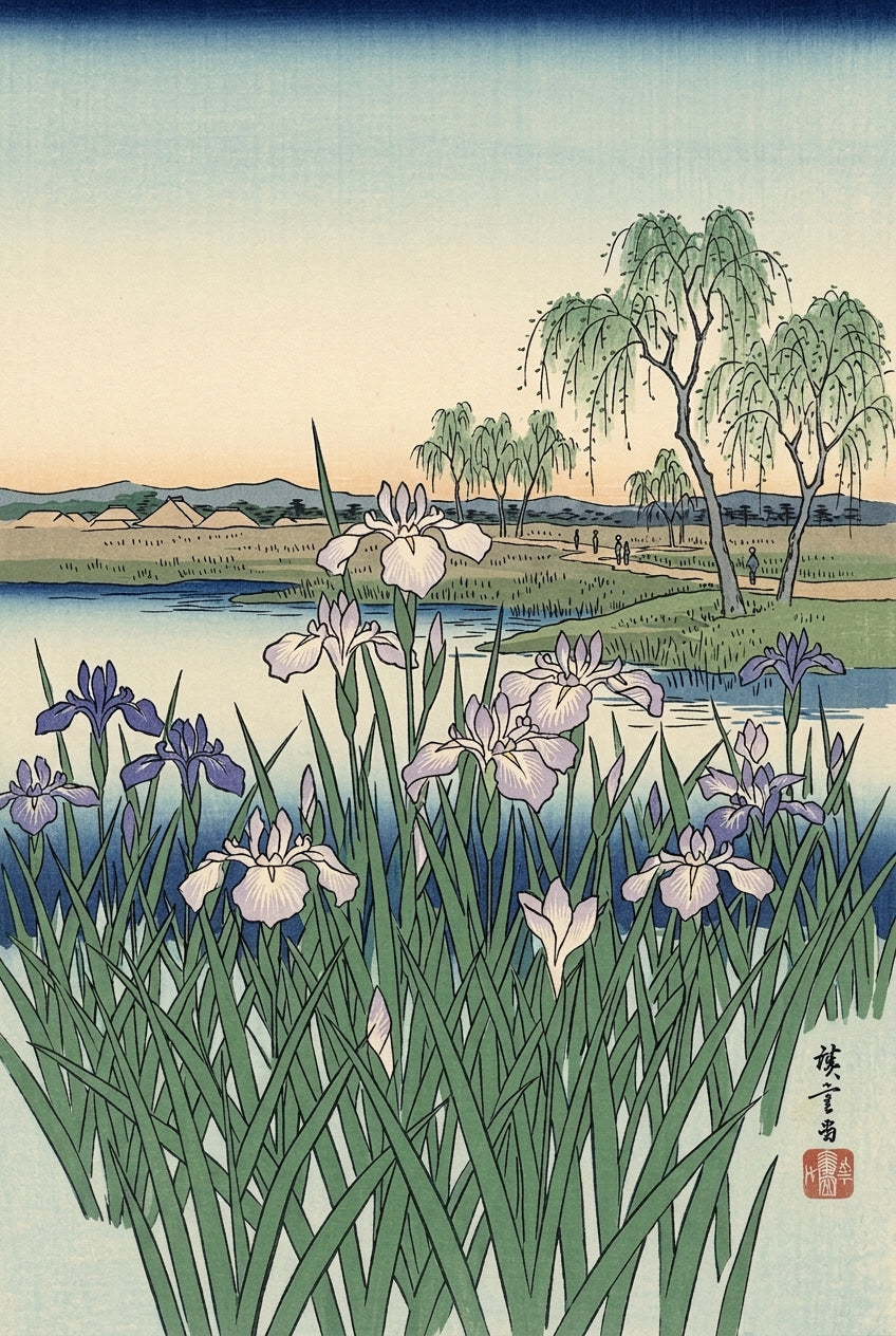 Affiche d'Iris japonais, poster fleurs vintage