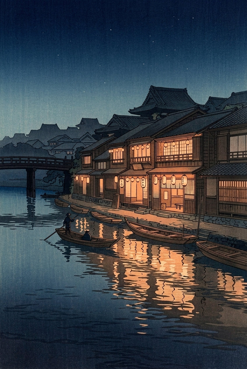 Affiche Japon de nuit, poster lanternes