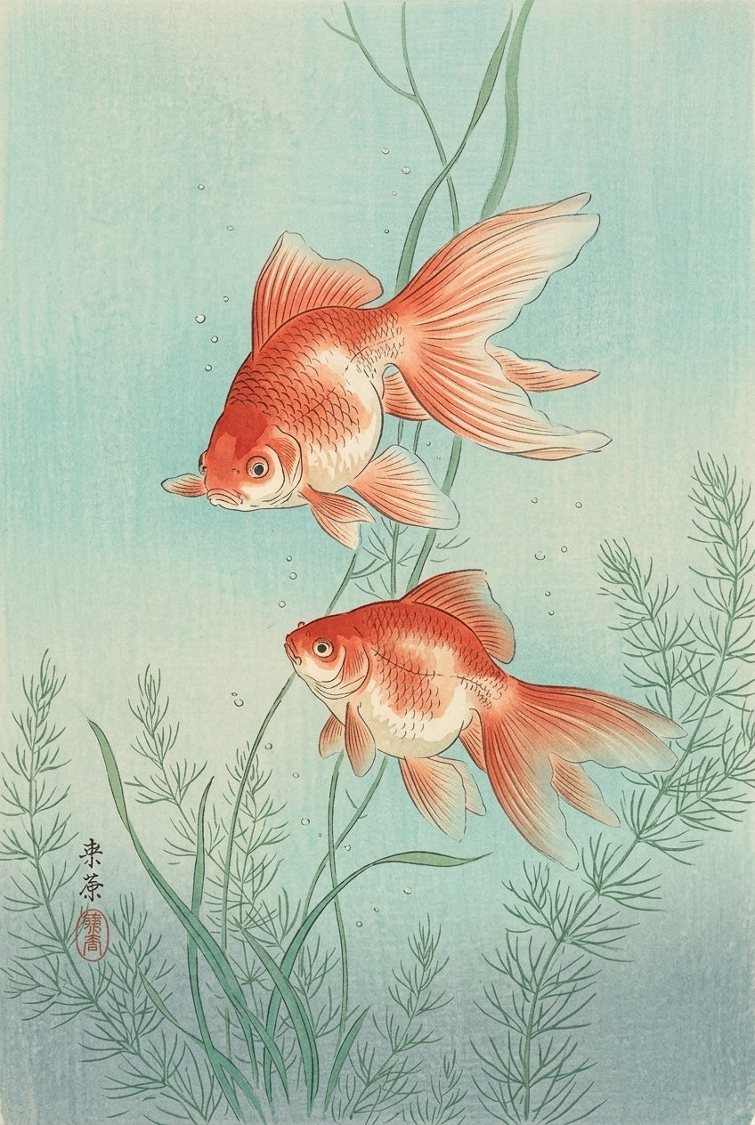 Affiche de Poissons Japonais, poster carpes rouges